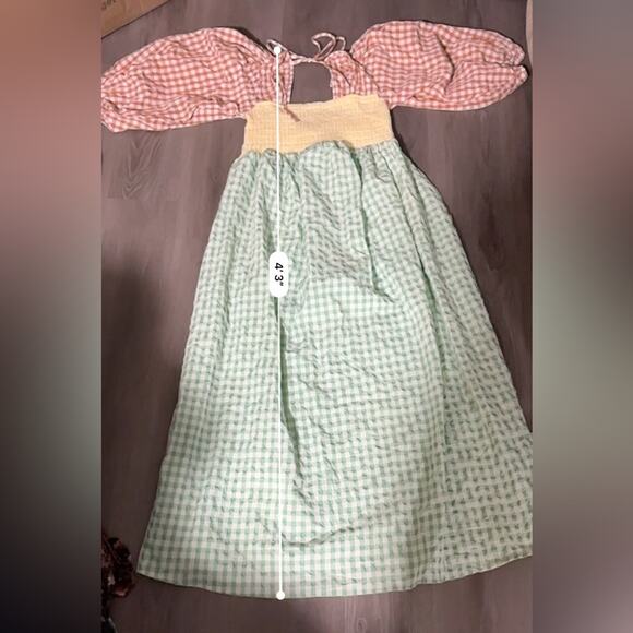 ASOS Design Shirred Mixed Multicolor Gingham Print Long Sleeve Midi Dress Sz 6 - Picture 8 of 8